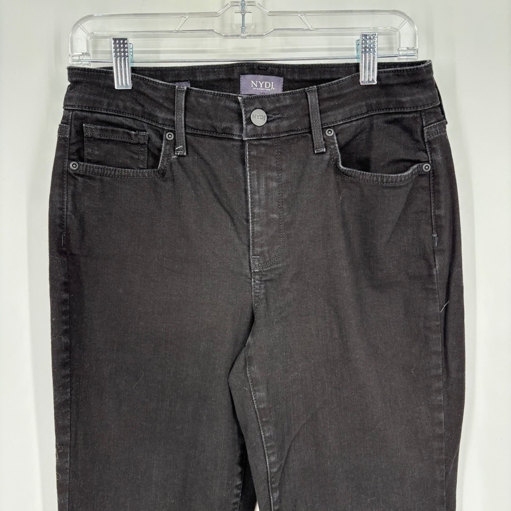 NYDJ Marilyn Straight Leg Jeans Sz 6‎ Black Denim Mid Rise Stretch Slimming Long - Picture 7 of 13